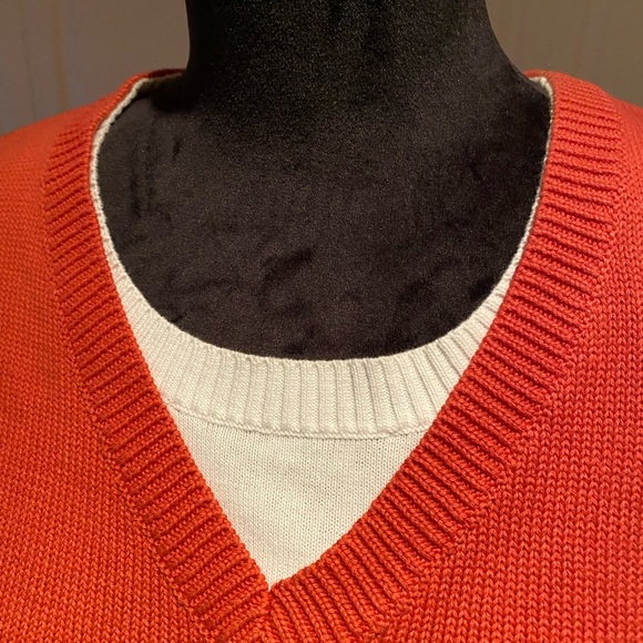 CJ Banks short sleeved pullover sweater, orange and white, 1X - Picture 3 of 13